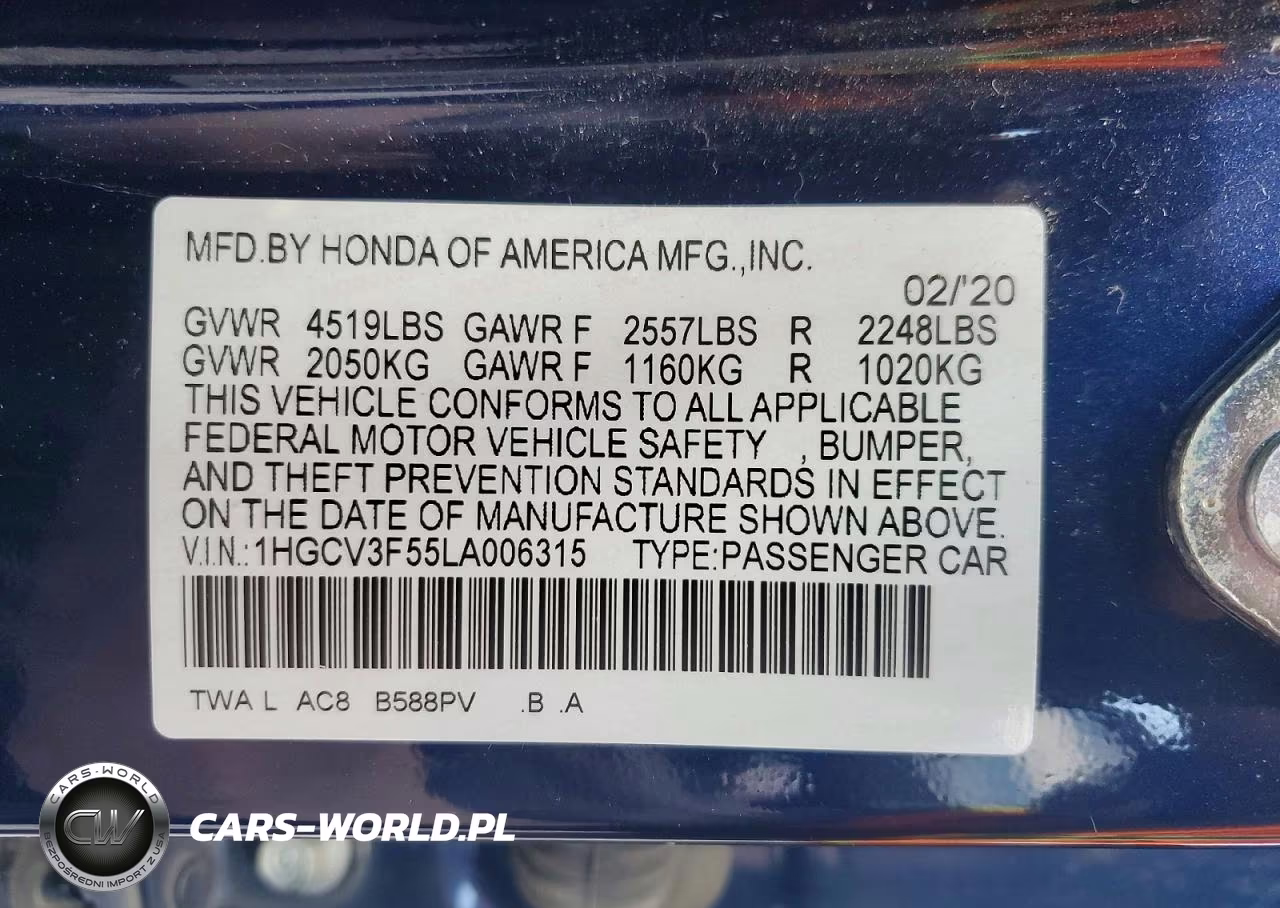 2020 Honda Accord Hybrid Exl VIN:1HGCV3F55LA006315 - 12