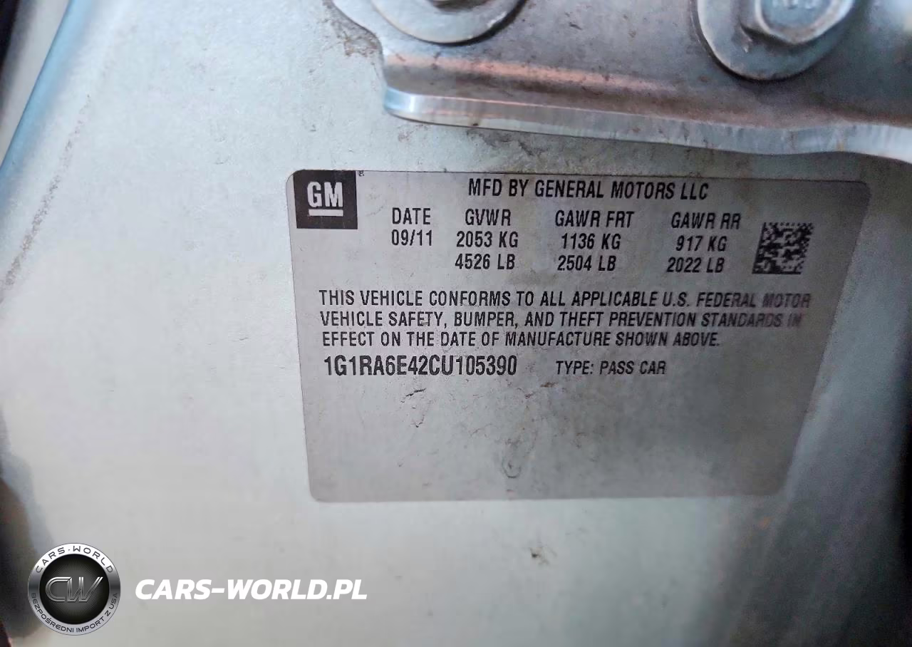 2012 Chevrolet Volt VIN:1G1RA6E42CU105390 - 12