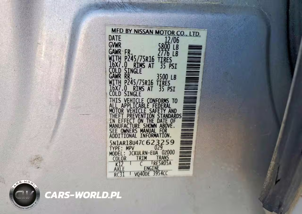 2007 Nissan Pathfinder S VIN:5N1AR18U47C623259 - 13