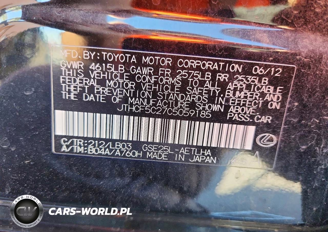 2012 Lexus Is 250 Base VIN:JTHCF5C27C5059185 - 13