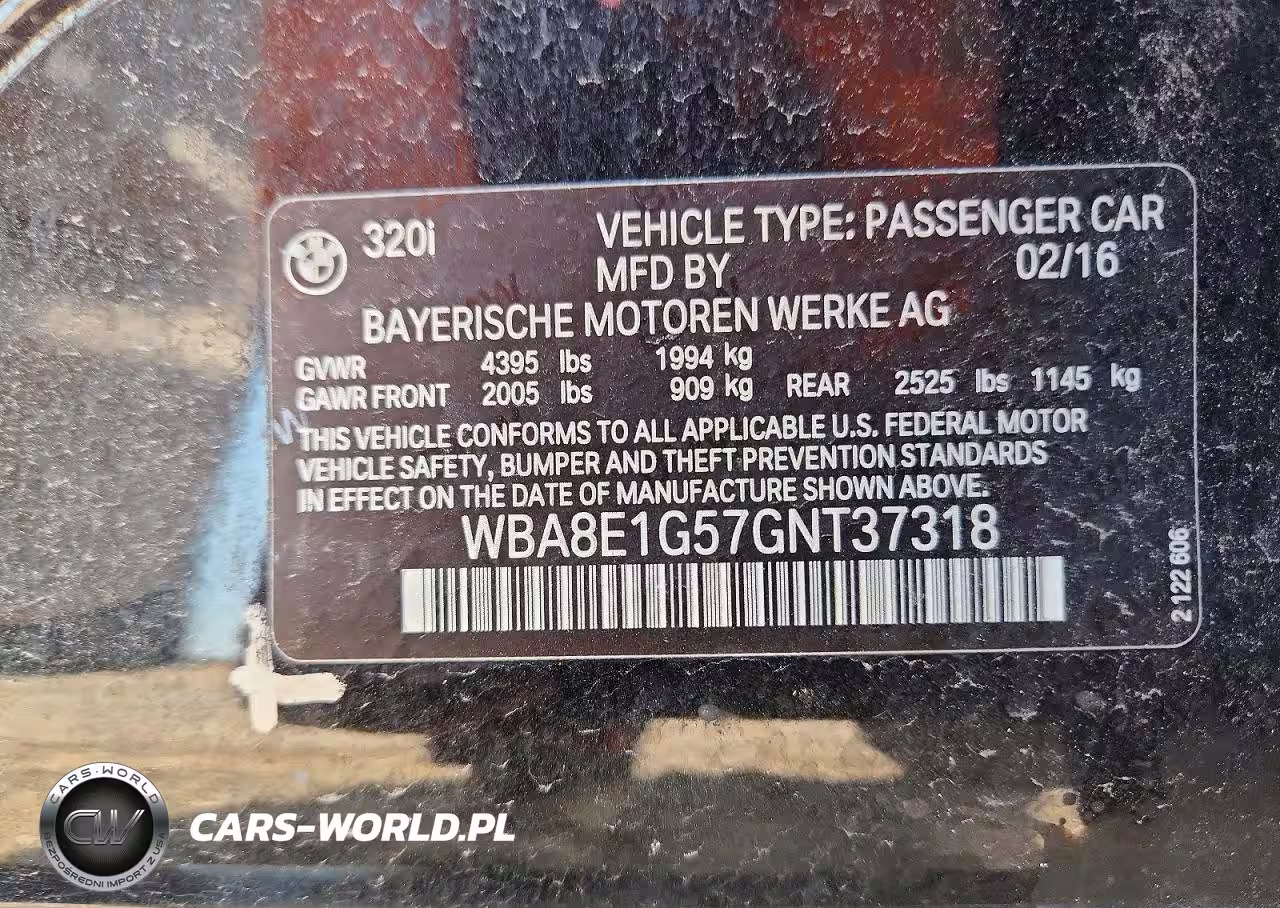 2016 BMW 320 I VIN:WBA8E1G57GNT37318 - 12