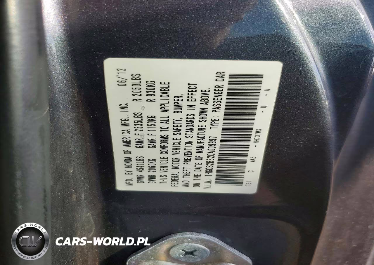 2012 Honda Accord Exl VIN:1HGCS2B82CA009997 - 12