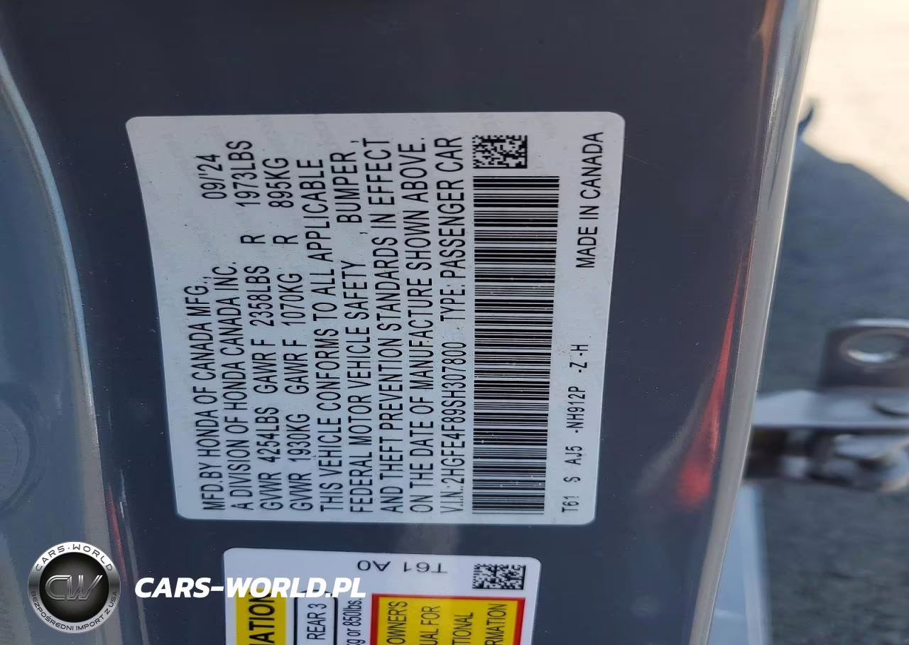 2025 Honda Civic Sport VIN:2HGFE4F89SH307800 - 12