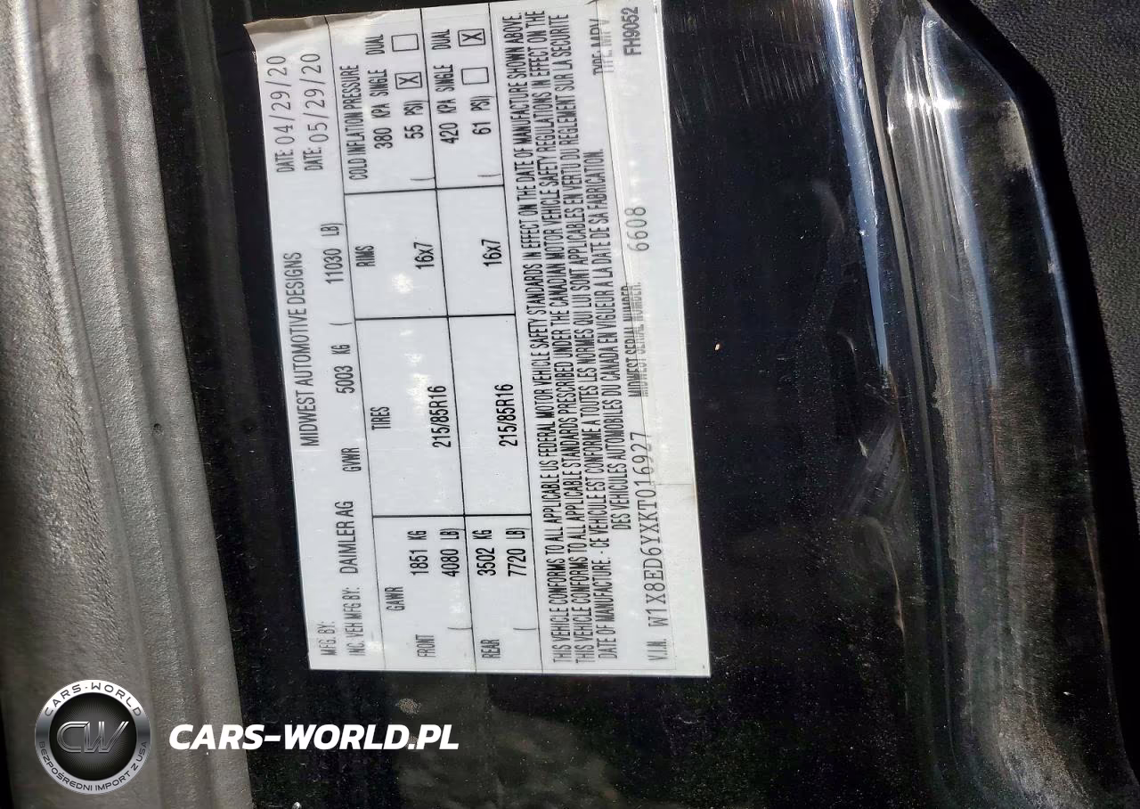 2019 Mercedes-Benz Sprinter 3500 VIN:W1X8ED6YXKT016927 - 12