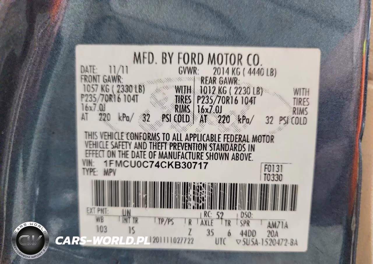 2012 Ford Escape 4D VIN:1FMCU0C74CKB30717 - 13
