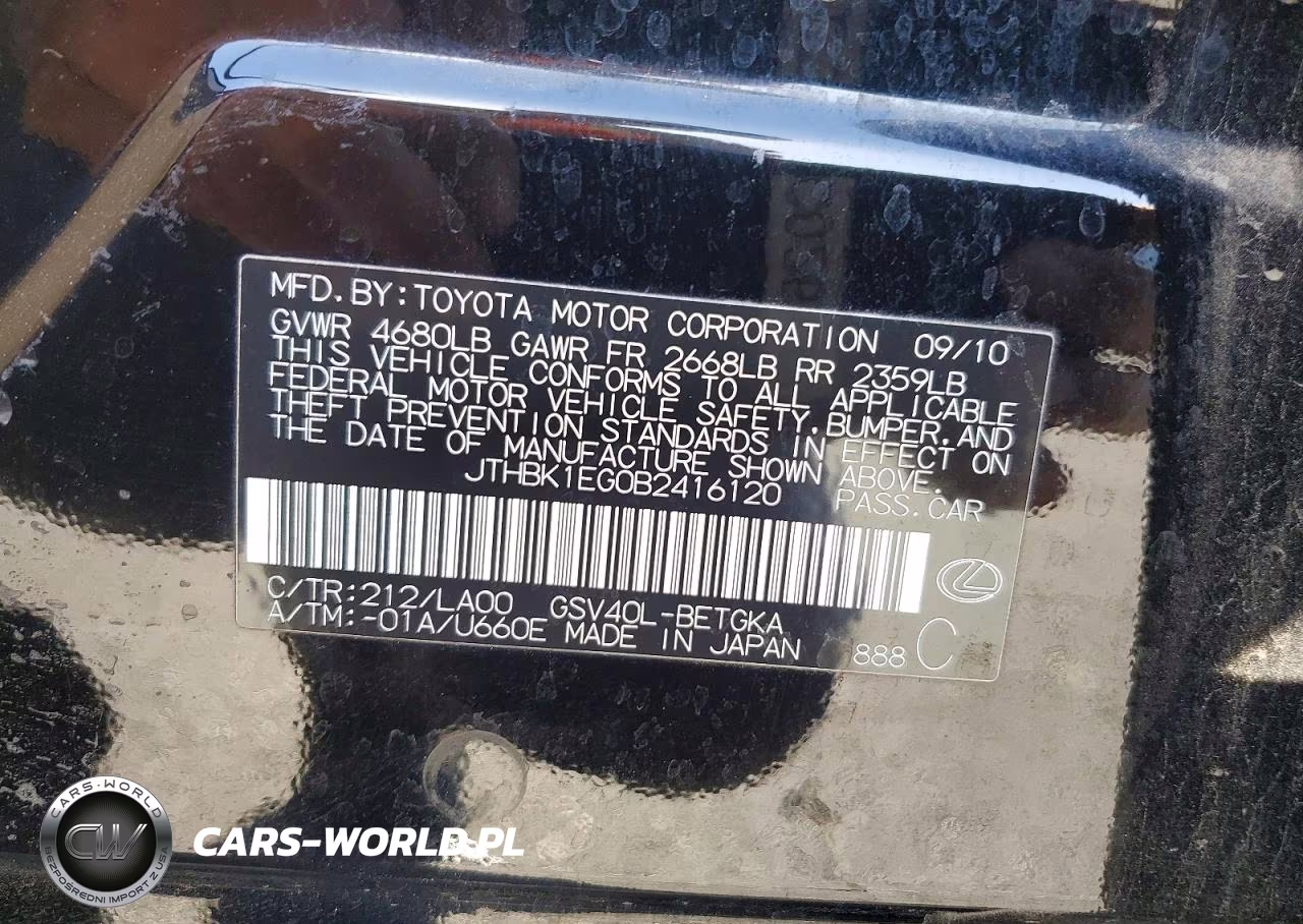 2011 Lexus Es 350 VIN:JTHBK1EG0B2416120 - 13