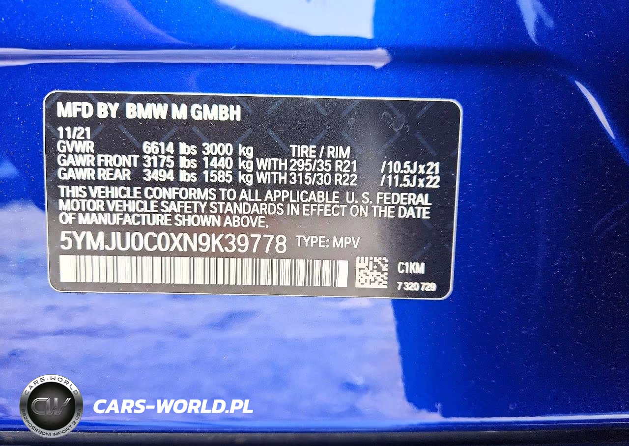 2022 BMW X5 M VIN:5YMJU0C0XN9K39778 - 13