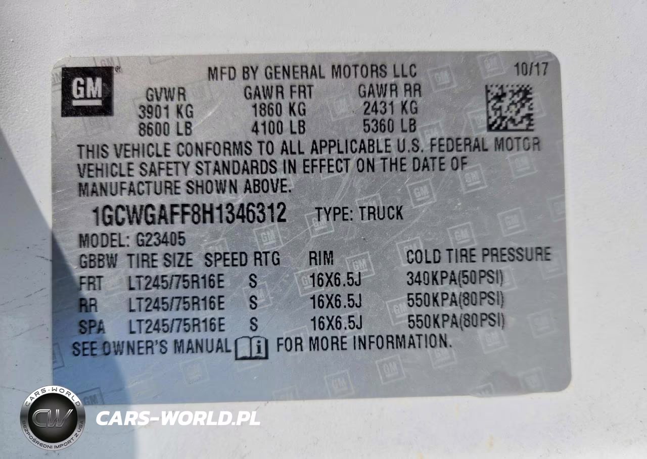 2017 Chev Express G2500 VIN:1GCWGAFF8H1346312 - 13