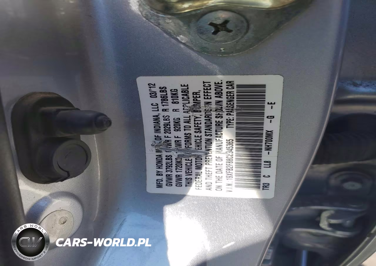 2012 Honda Civic Ex VIN:19XFB2F88CE345365 - 12