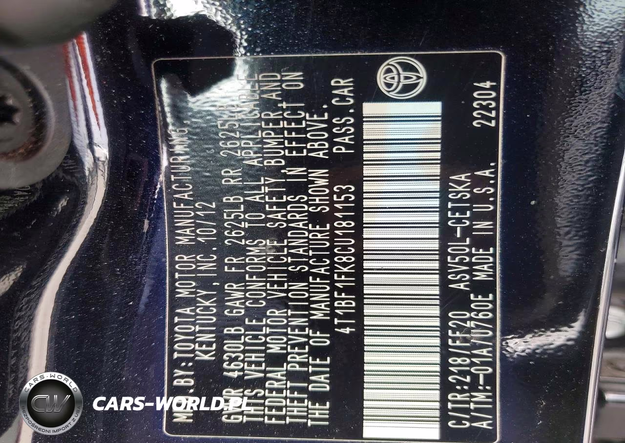 2012 Toyota Camry Base VIN:4T1BF1FK8CU181153 - 13