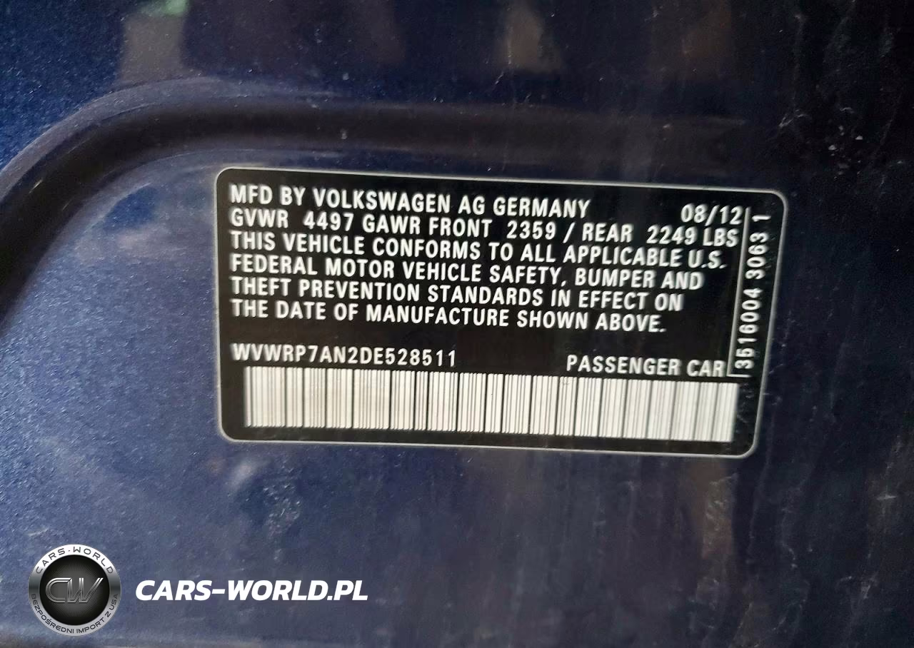 2013 Volkswagen Cc Luxury VIN:WVWRP7AN2DE528511 - 12
