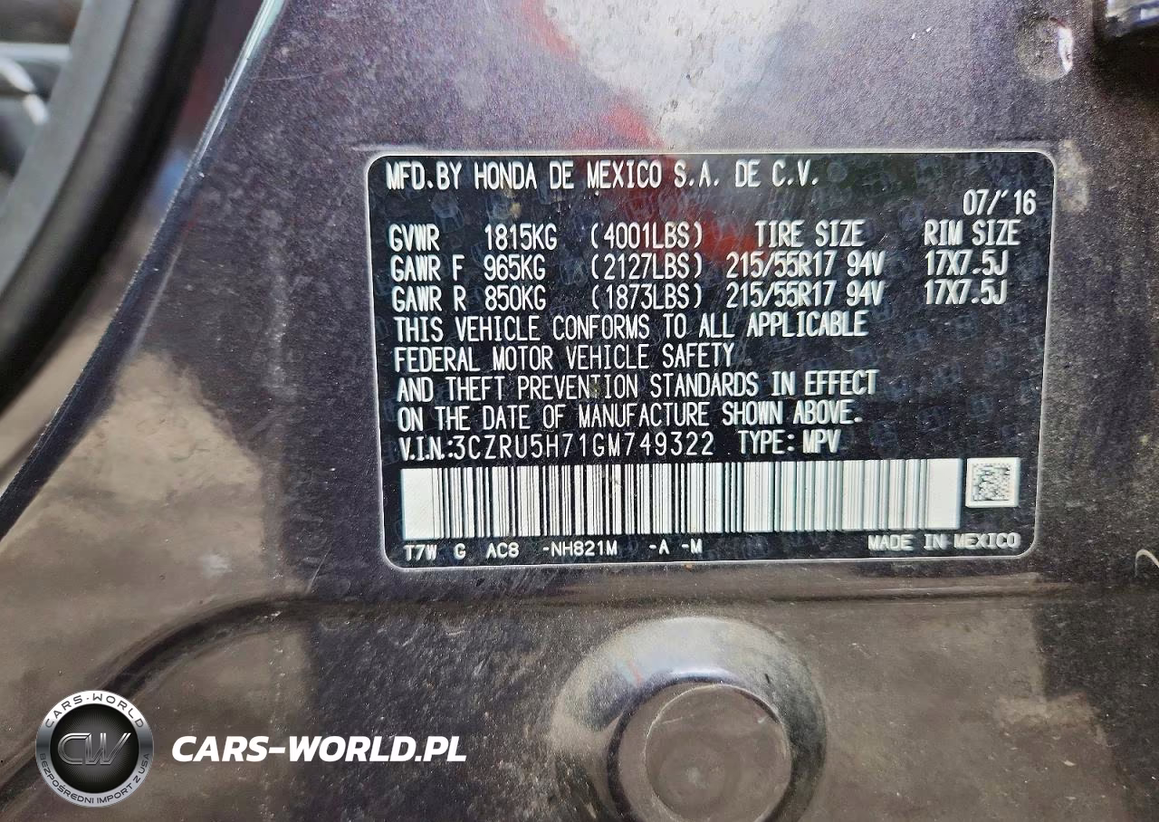 2016 Honda Hr-V Exl VIN:3CZRU5H71GM749322 - 14