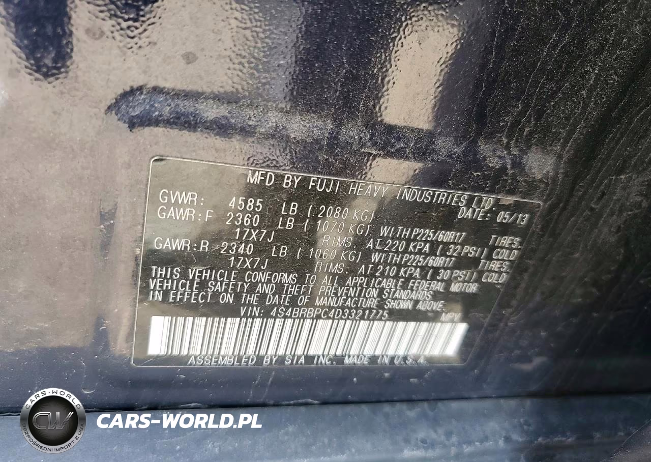 2013 Subaru Outback 2.5I Limited VIN:4S4BRBPC4D3321775 - 13