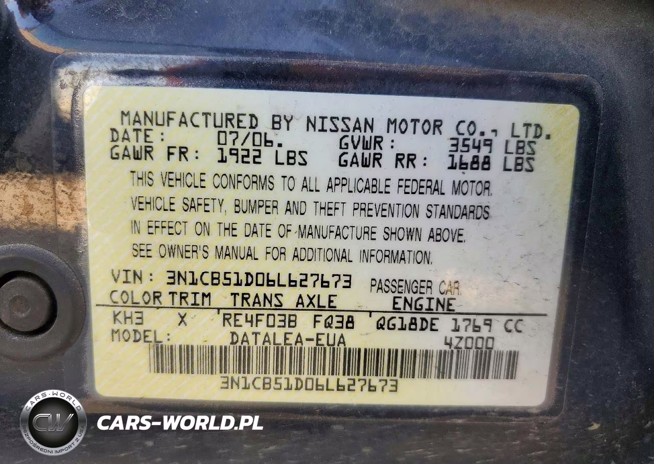 2006 Nissan Sentra 1.8 VIN:3N1CB51D06L627673 - 13