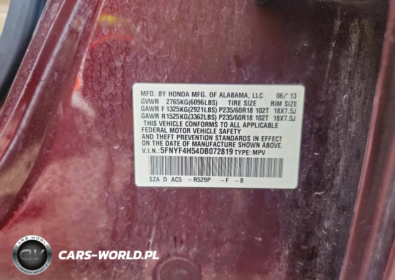 2013 Honda Pilot Exl VIN:5FNYF4H54DB072819 - 13