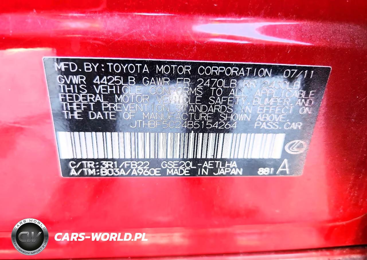 2011 Lexus Is 250 Base VIN:JTHBF5C24B5154264 - 13