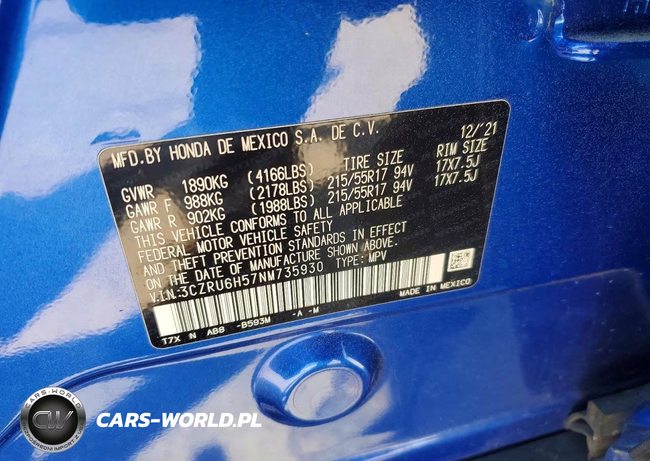 2022 Honda Hr-V Ex VIN:3CZRU6H57NM735930 - 13