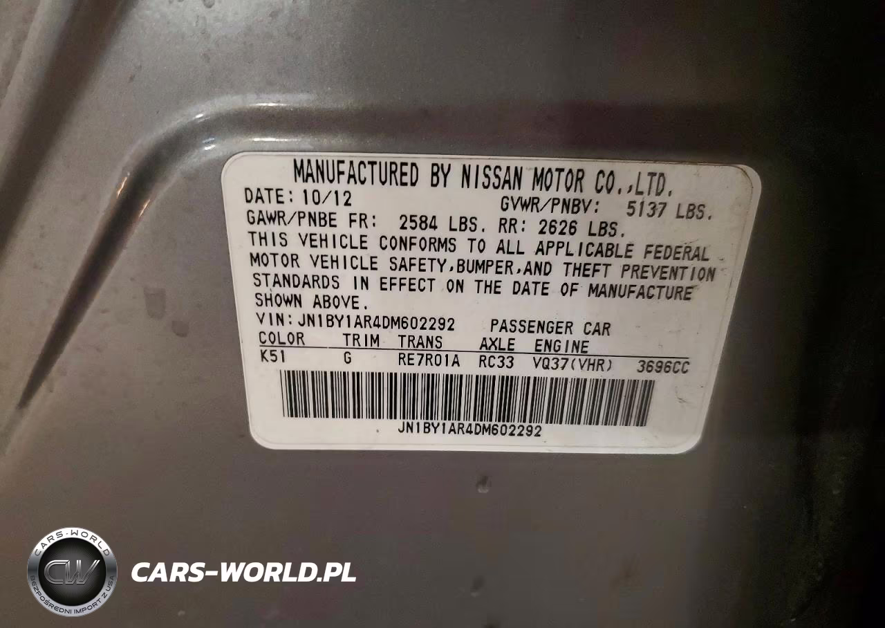 2013 Infiniti M37 X VIN:JN1BY1AR4DM602292 - 12