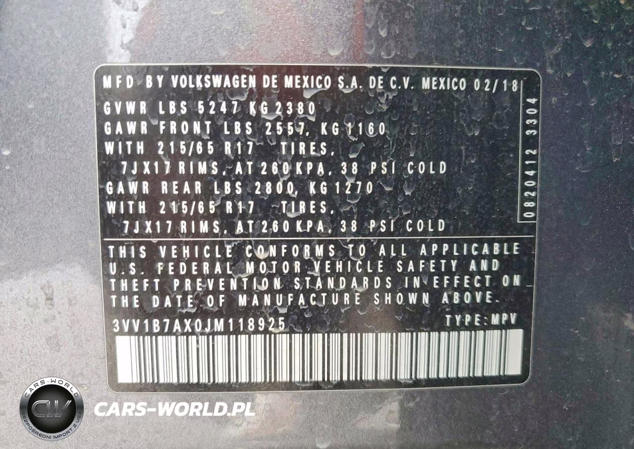 2018 Volkswagen Tiguan S VIN:3VV1B7AX0JM118925 - 13