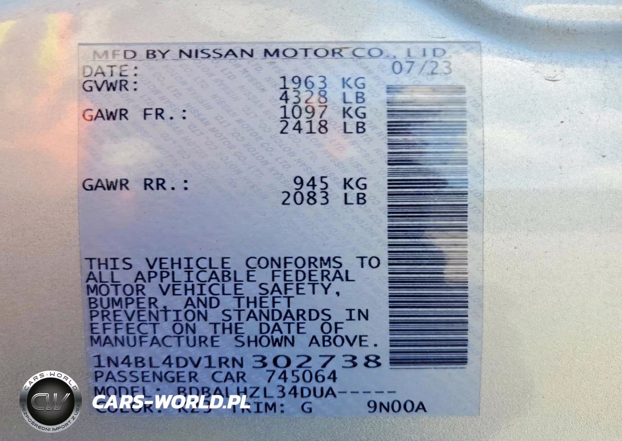 2024 Nissan Altima 2.5 Sv VIN:1N4BL4DV1RN302738 - 12