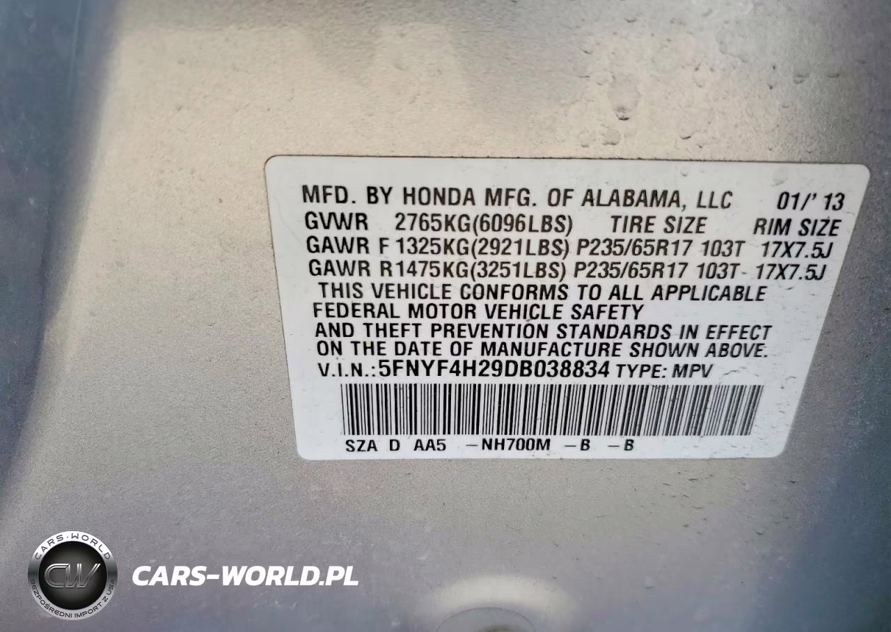 2013 Honda Pilot Lx VIN:5FNYF4H29DB038834 - 13