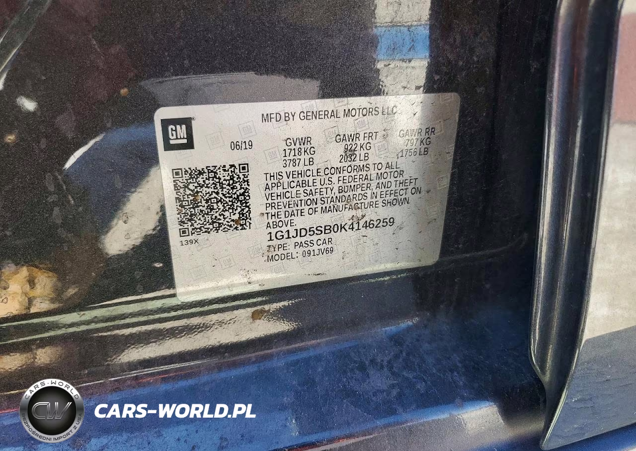 2019 Chevrolet Sonic Lt VIN:1G1JD5SB0K4146259 - 12