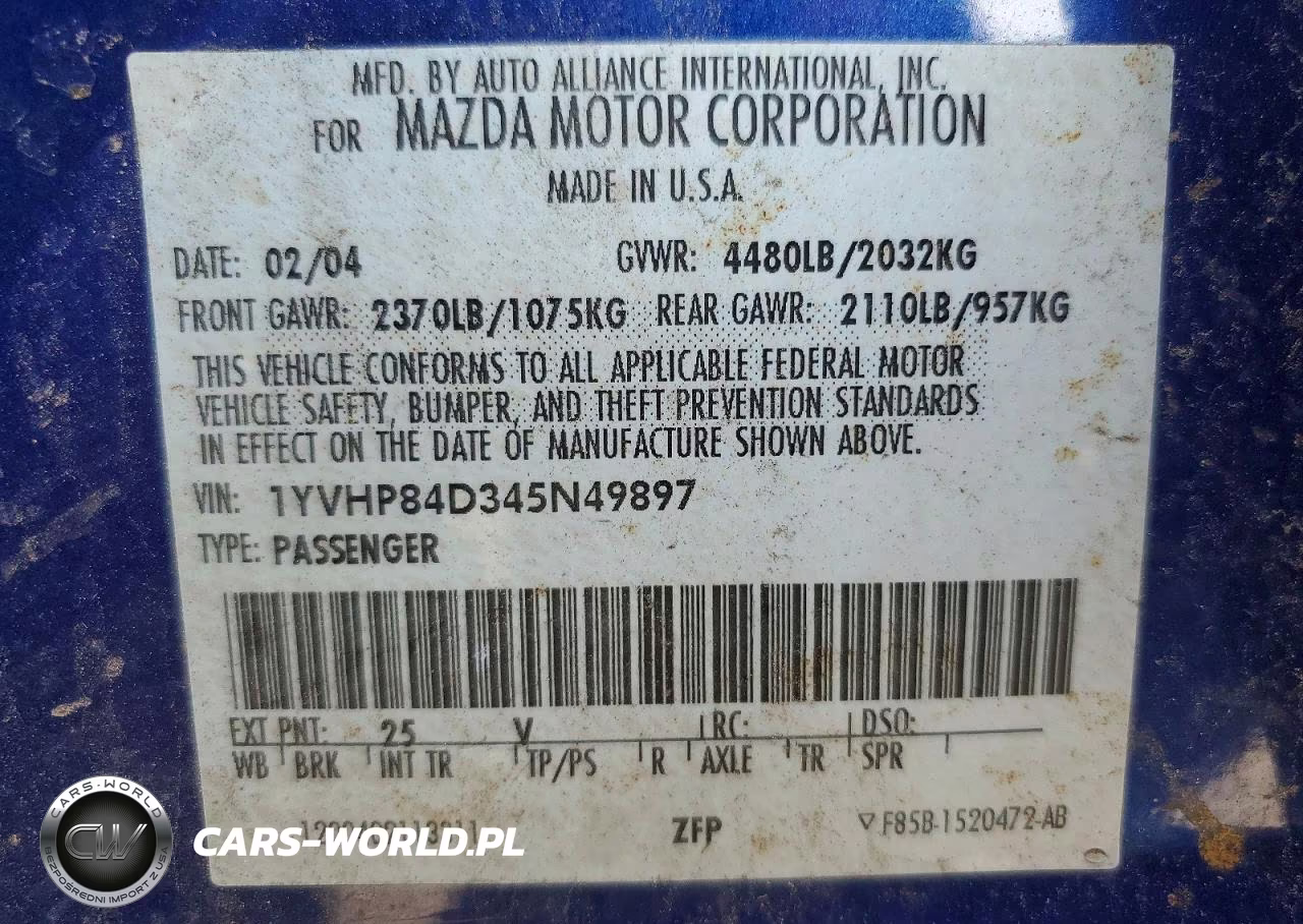 2004 Mazda 6 S VIN:1YVHP84D345N49897 - 13