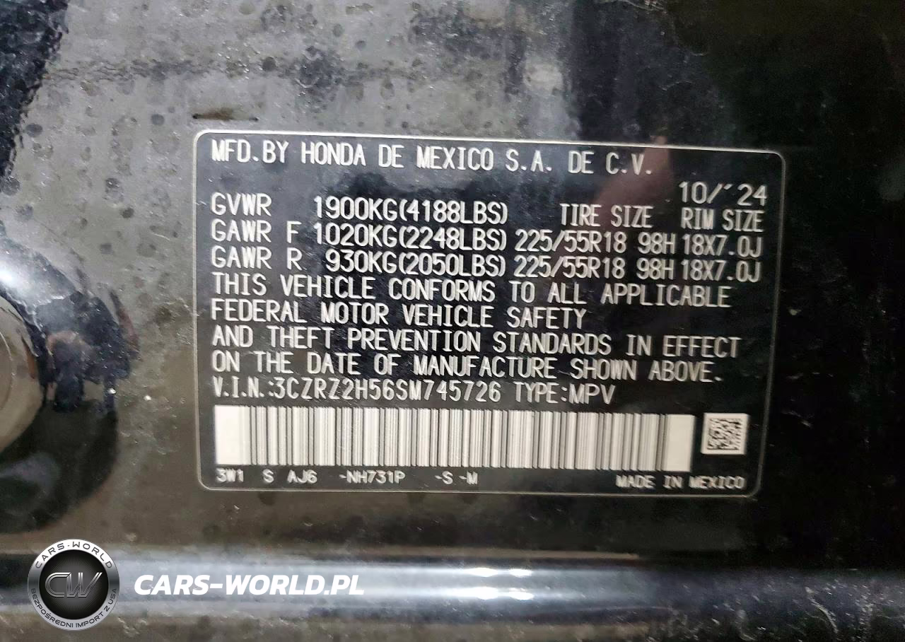 2025 Honda Hr-V Sport VIN:3CZRZ2H56SM745726 - 13