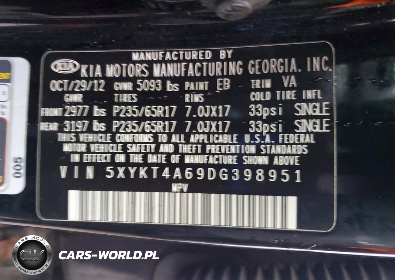 2013 Kia Sorento Lx VIN:5XYKT4A69DG398951 - 13