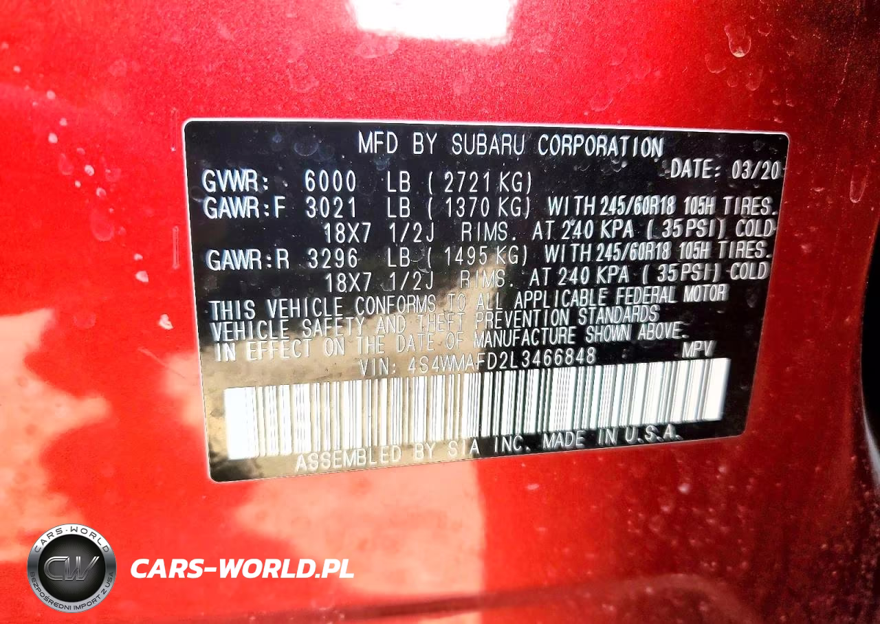 2020 Subaru Ascent Premium VIN:4S4WMAFD2L3466848 - 12