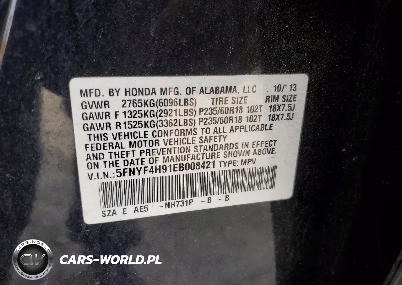 2014 Honda Pilot VIN:5FNYF4H91EB008421 - 13