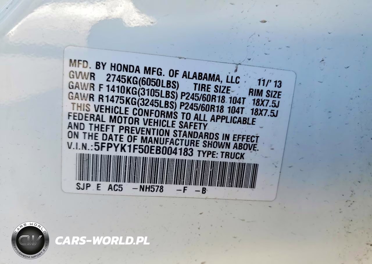 2014 Honda Ridgeline Rtl VIN:5FPYK1F50EB004183 - 12