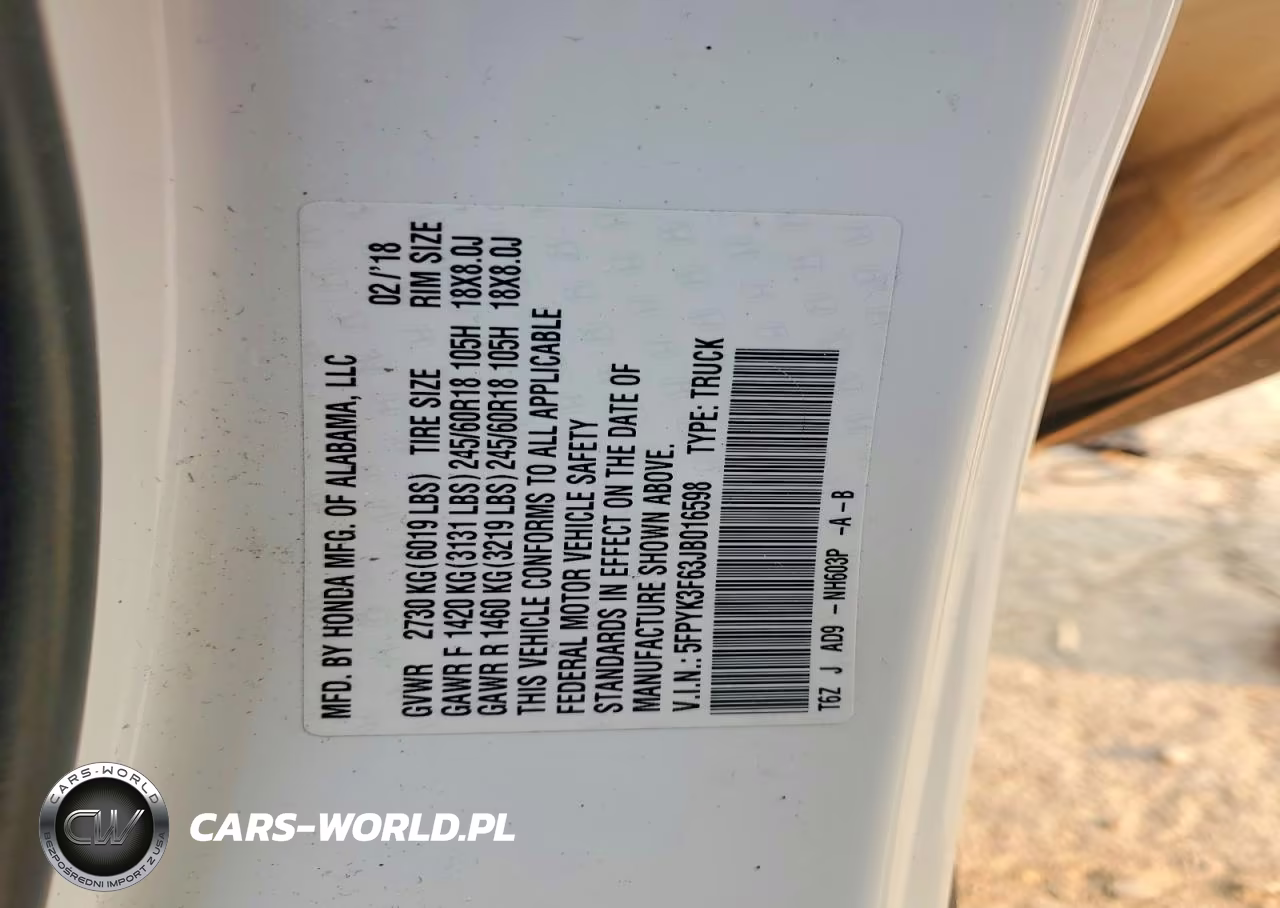 2018 Honda Ridgeline Rtl VIN:5FPYK3F63JB016598 - 12