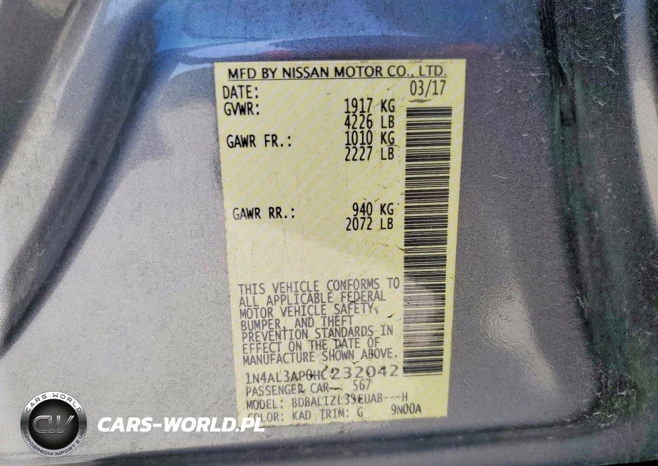2017 Nissan Altima 2.5 Sv VIN:1N4AL3AP0HC232042 - 12