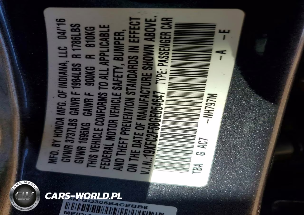 2016 Honda Civic Lx VIN:19XFC2F58GE054647 - 13