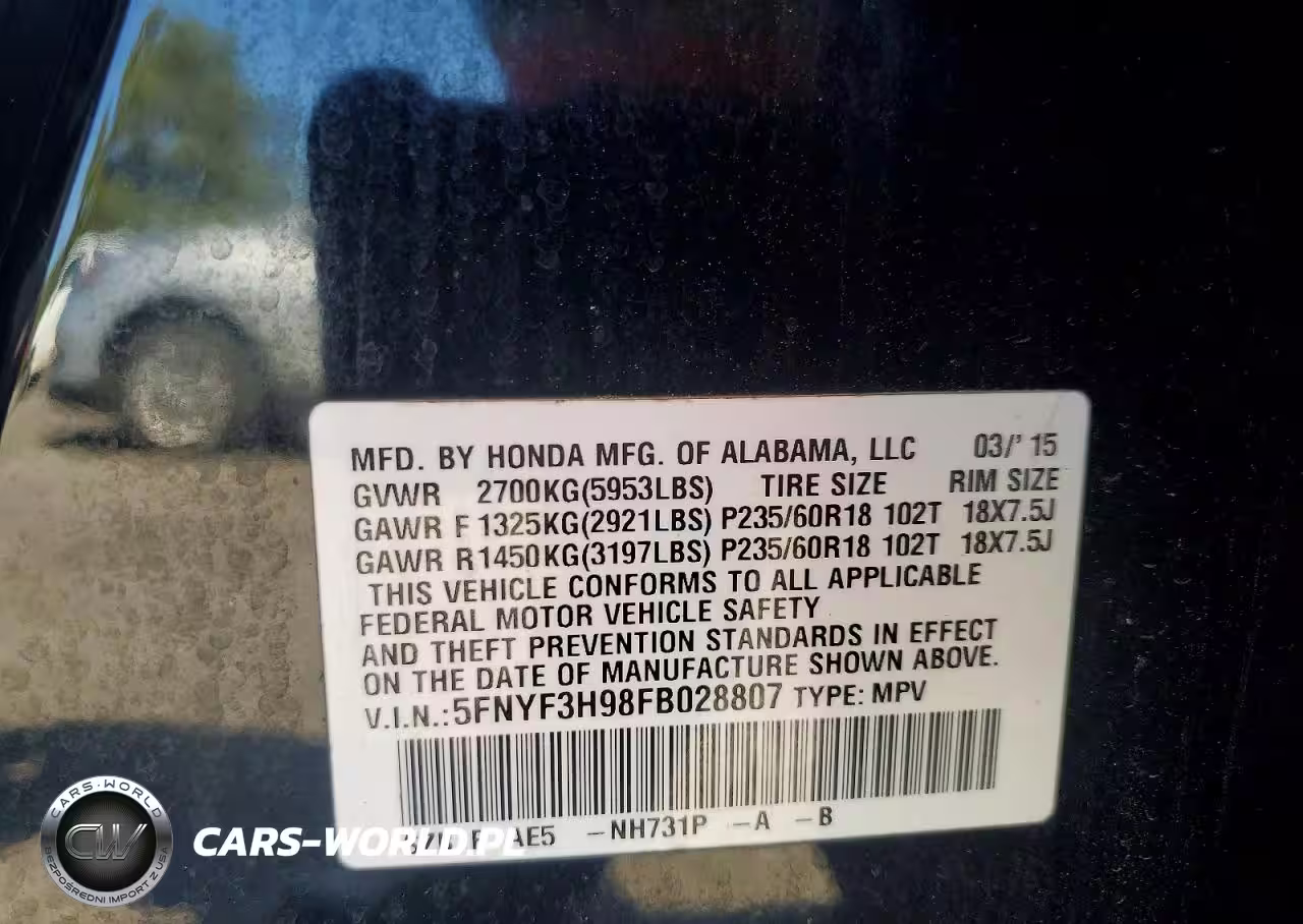 2015 Honda Pilot Touring VIN:5FNYF3H98FB028807 - 12