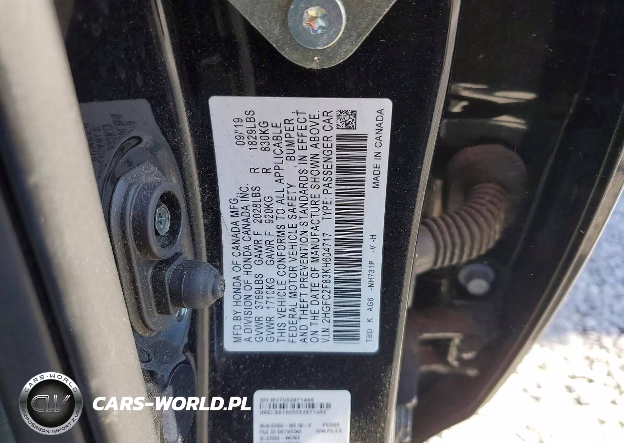 2019 Honda Civic Sport VIN:2HGFC2F83KH604717 - 12