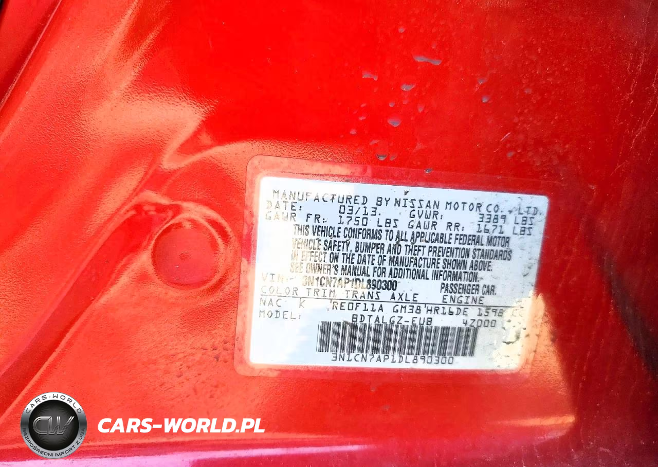 2013 Nissan Versa 1.6 S VIN:3N1CN7AP1DL890300 - 12