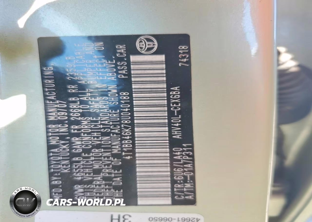 2008 Toyota Camry Hybrid Base VIN:4T1BB46K78U040188 - 12