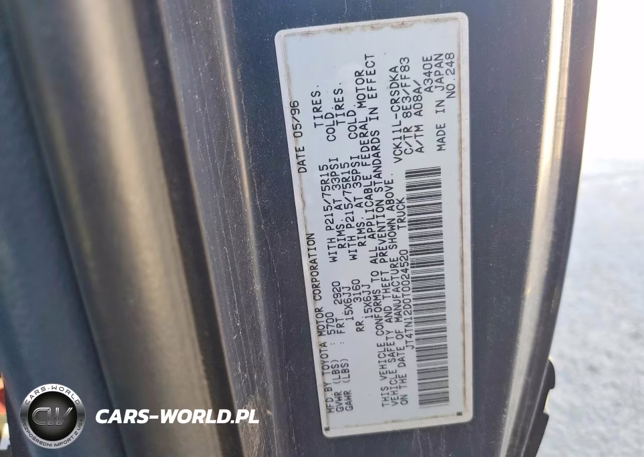 1996 Toyota T100 Dx VIN:JT4TN12D0T0024520 - 12