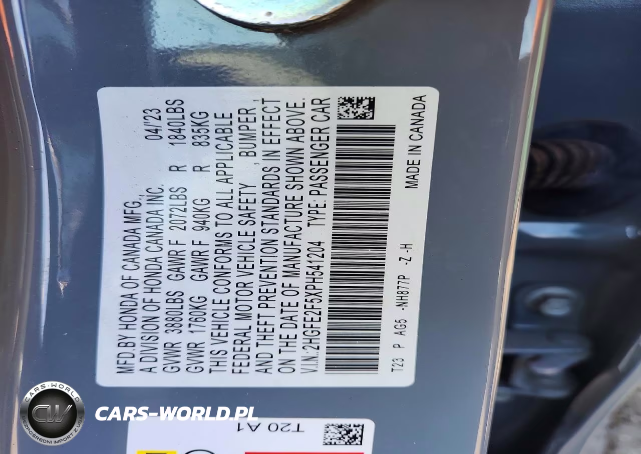 2023 Honda Civic Sport VIN:2HGFE2F5XPH541204 - 12