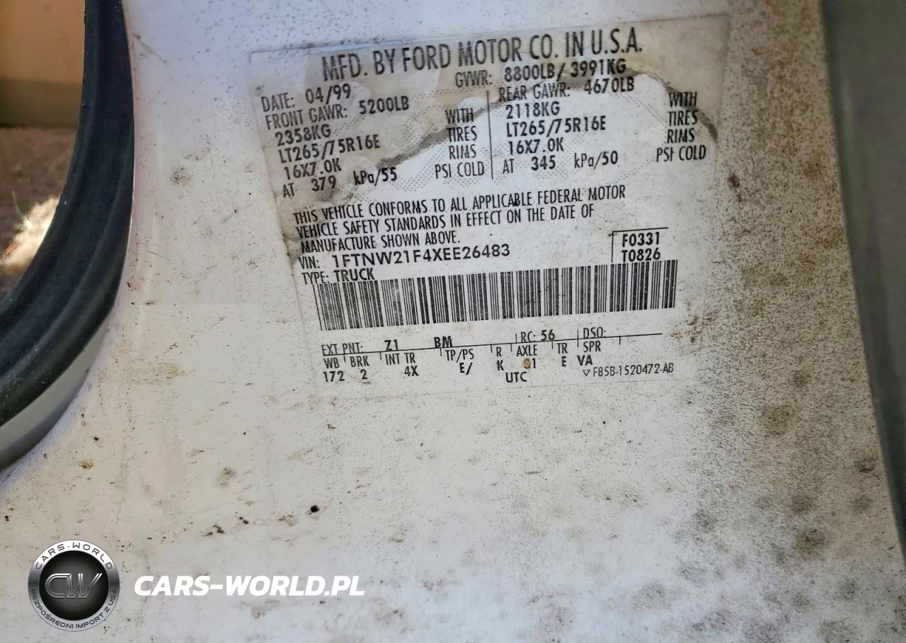 1999 Ford F250 Super Duty VIN:1FTNW21F4XEE26483 - 13