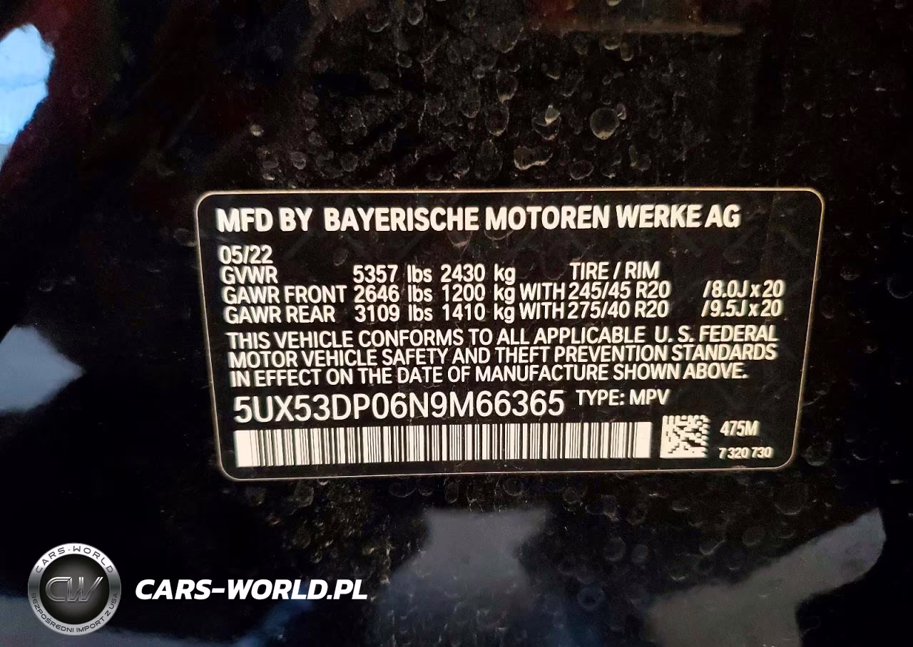 2022 BMW X3 xDrive30I VIN:5UX53DP06N9M66365 - 14