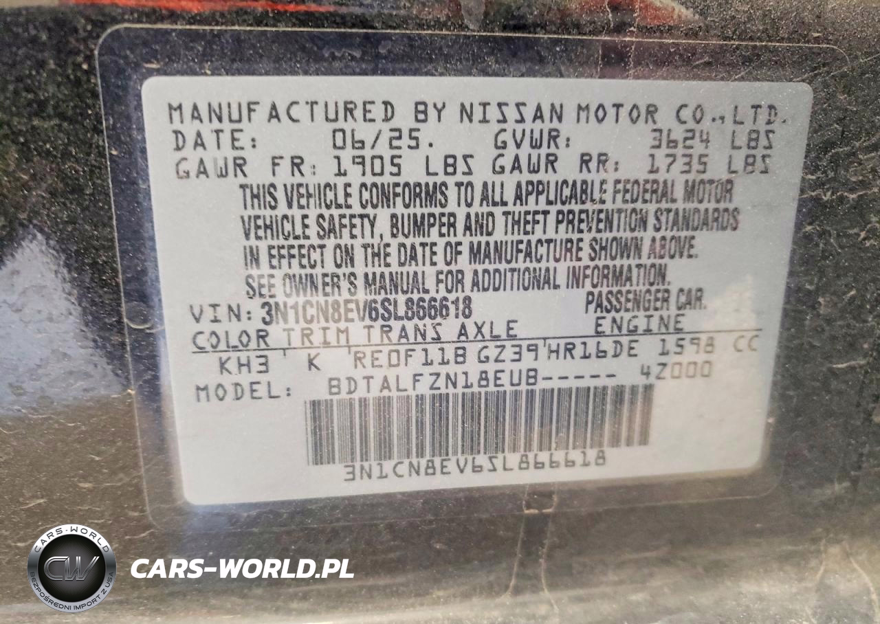 2025 Nissan Versa Sv VIN:3N1CN8EV6SL866618 - 13