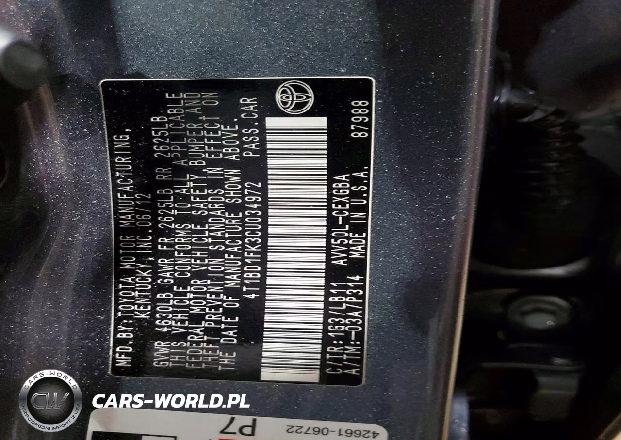 2012 Toyota Camry Hybrid Xle VIN:4T1BD1FK3CU034972 - 12