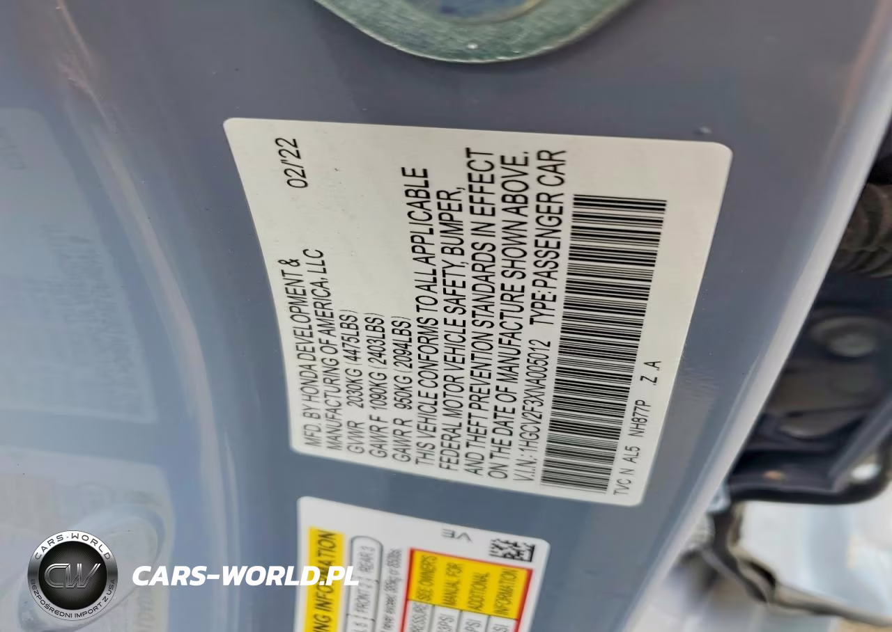 2022 Honda Accord Sport VIN:1HGCV2F3XNA005012 - 12