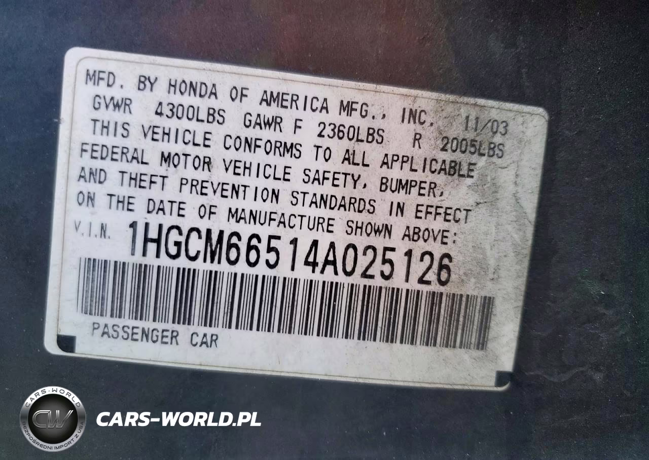 2004 Honda Accord Ex VIN:1HGCM66514A025126 - 12