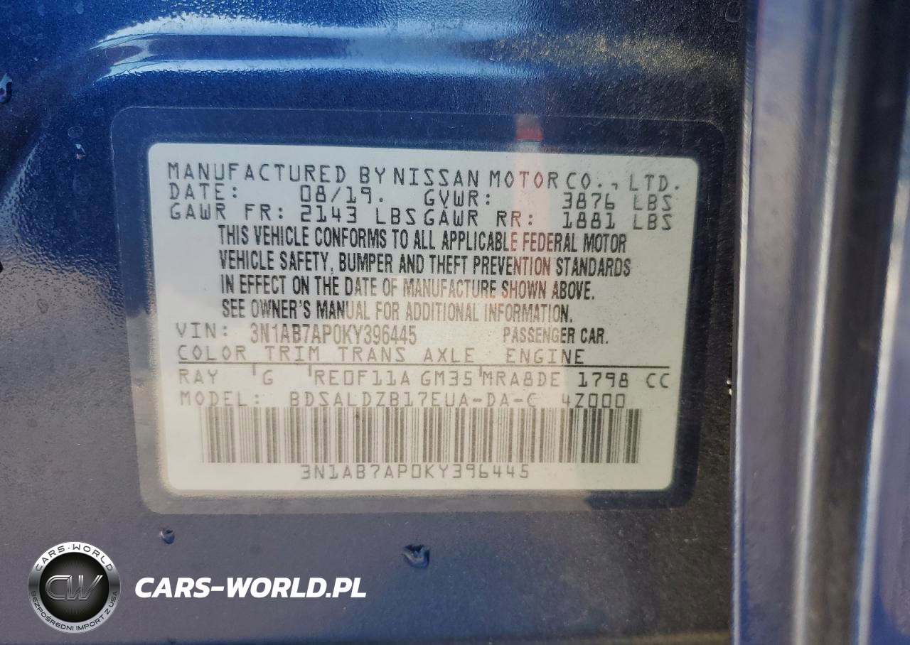 NISSAN SENTRA S VIN:3N1AB7AP0KY396445 - 12