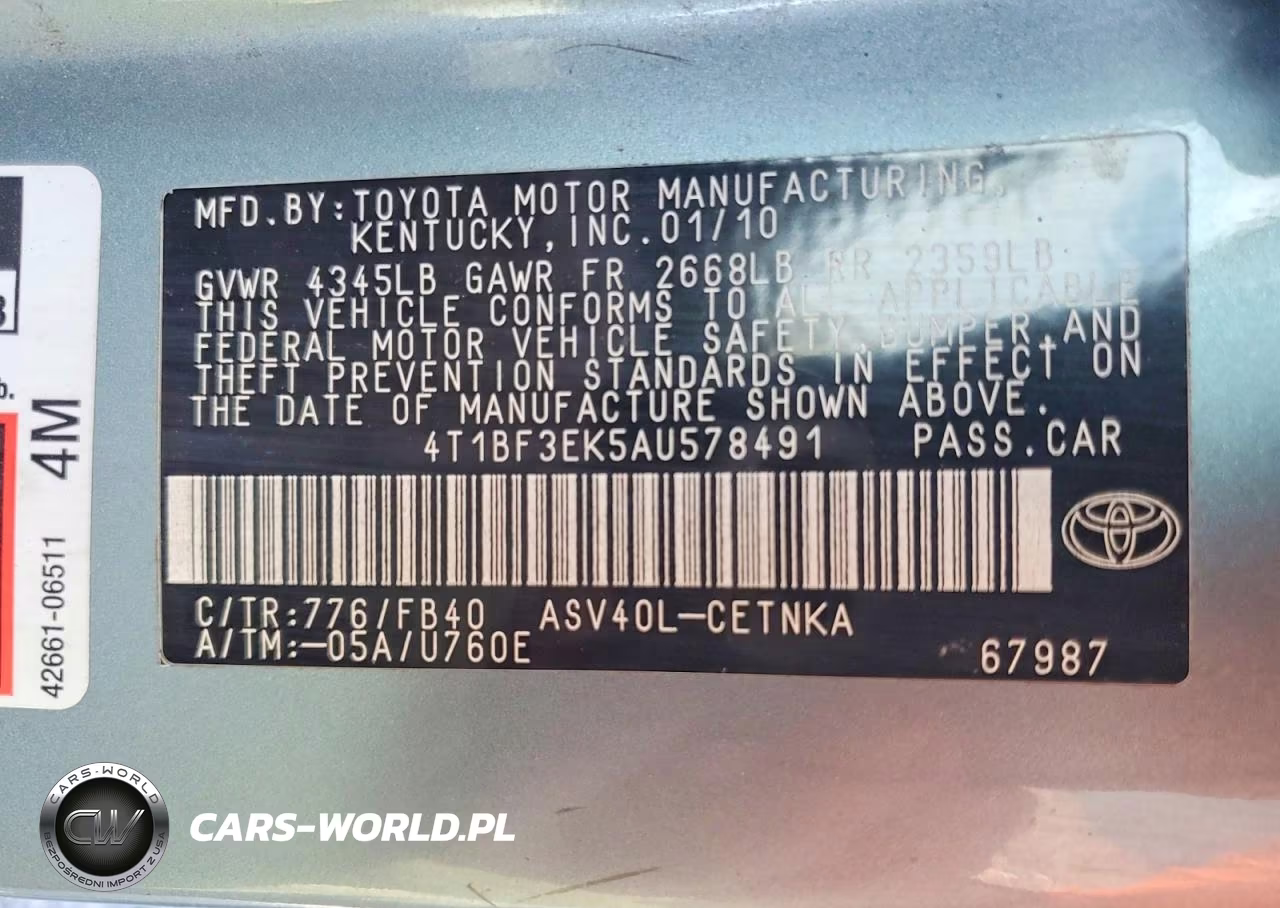 2010 Toyota Camry Le VIN:4T1BF3EK5AU578491 - 12