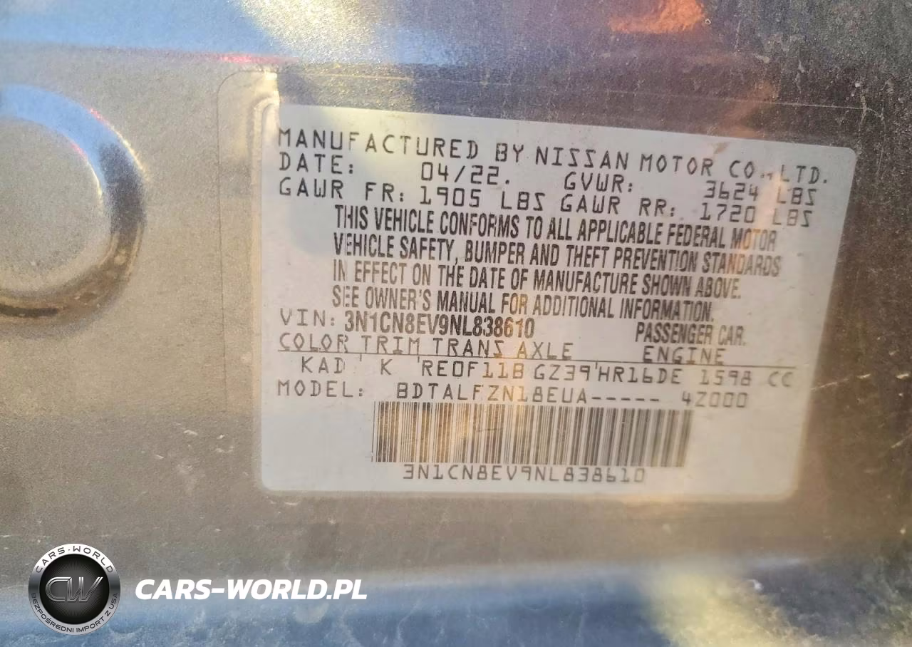 2022 Nissan Versa VIN:3N1CN8EV9NL838610 - 13